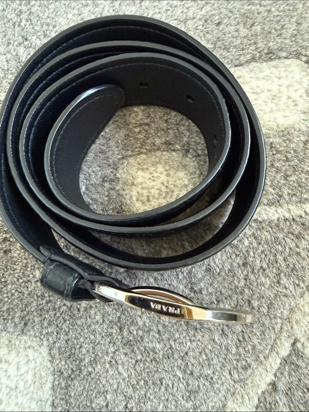 Prada Black Leather Belt with Silver O-Ring Buckle